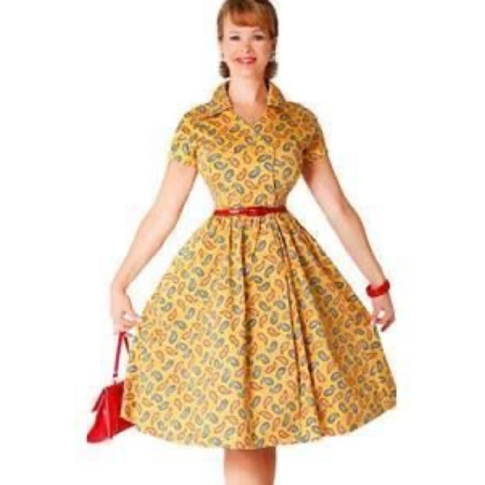 Bettie Page Yellow Paisley Dress EUC